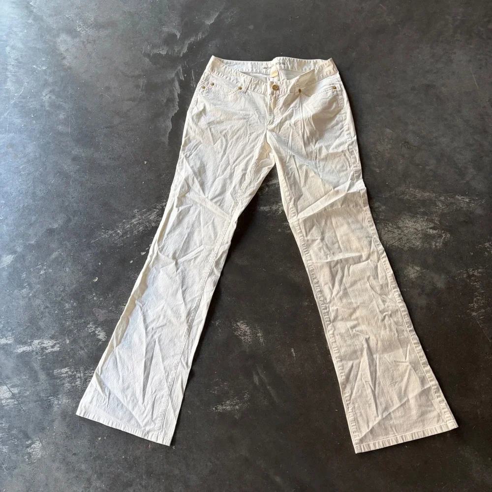 Michael Kors Womens White Embroidered Pocket Flare Leg Jeans Size 4